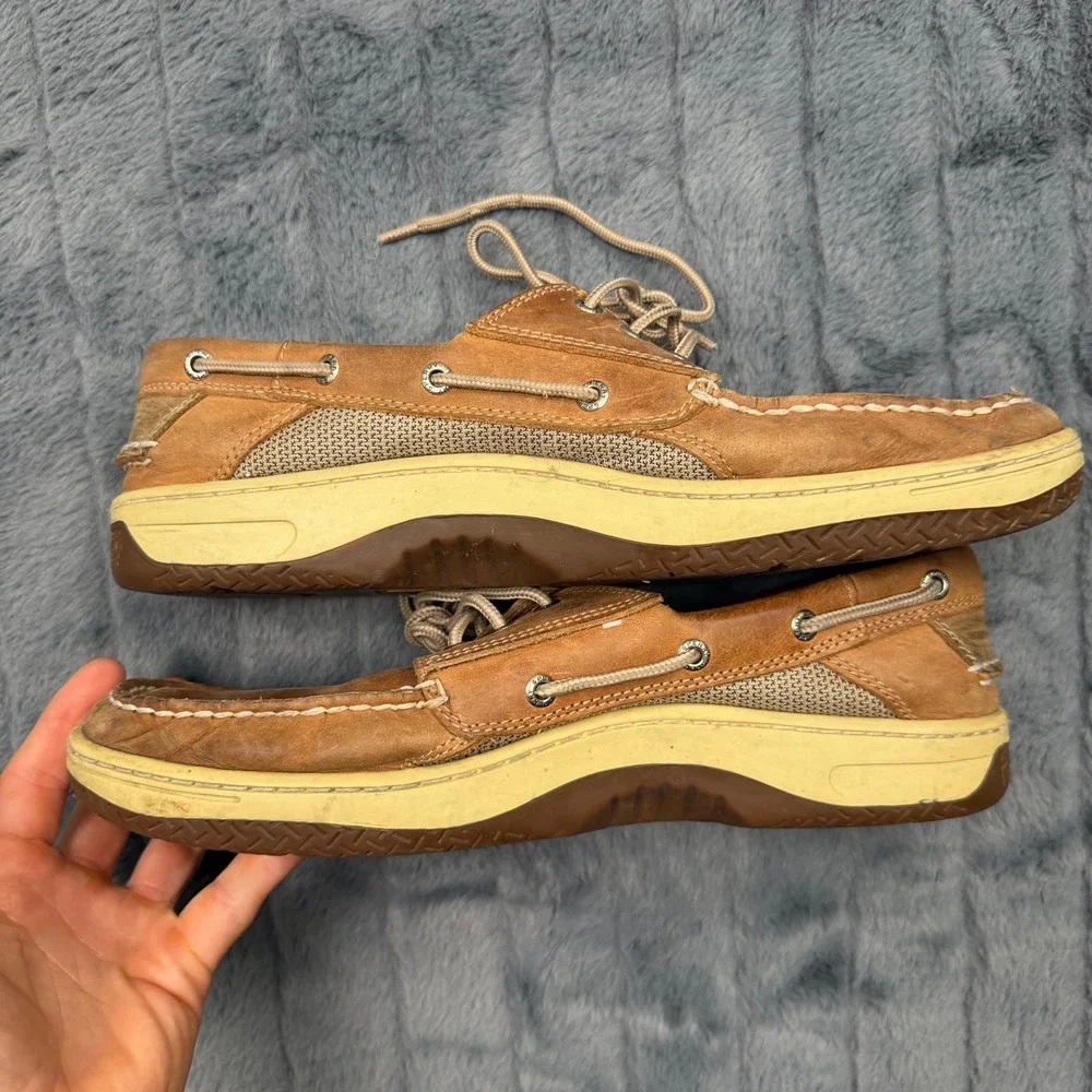 Sperry Top-Sider Billfish Mens Tan Leather Mesh Boat Shoes 0799320 Size 12